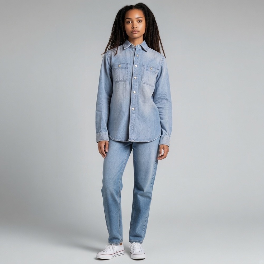 Old Navy Denim Button Down Shirt M Tall Light Blue Workwear Cotton Western